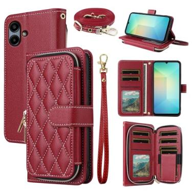 Imagem de Dswteny Argyle Capa carteira para Samsung Galaxy A06 5G com alça de ombro de pulso, bolsa de couro PU flip suporte para cartão de crédito acessórios capa de celular para Ao6 A 06 4G LTE mulheres