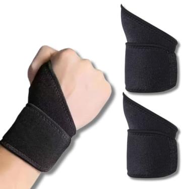 Imagem de Kit com 2 Munhequeira Esportiva Protetor De Pulso Punho para Academia Crossfit, Exercícios com Costura Reforçada Preta 30x7cm