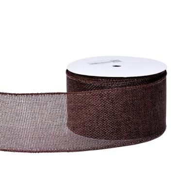 Imagem de YAMA Fita marrom com fio 6 cm x 10 metros, fitas com fio de serapilheira para embrulho de presente, buquê de flores, árvore de Natal, laços de guirlanda