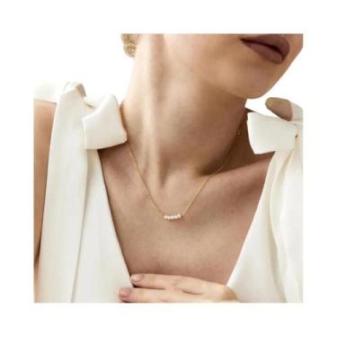 Imagem de Colar Choker De Pérola Banhado a Ouro 18K Para Mulheres Joias Minimali