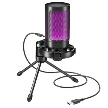 Imagem de Microfone USB, jogos para PC,streaming,podcasts,gravação,microfono condensador de mesa para computador,compatível com Mac/PS4/PS5,com controle RGB,toque mudo,conector para fone ouvido- A2 Preto