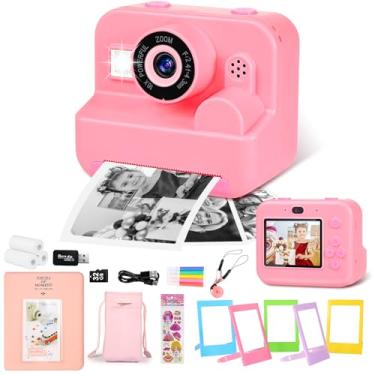 Imagem de Câmera infantil de impressão instantânea com selfie - Câmera digital HD 1080p para crianças, inclui cartão SD de 32 GB, álbum de fotos, bolsa de armazenamento - Presente ideal de Natal e aniversário