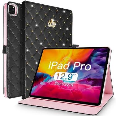 Imagem de Changjia Capa protetora à prova de choque para iPad Pro de 12,9 polegadas 6ª/5ª/4ª/3ª geração (2022/2021/2020/2018), capa protetora à prova de choque de couro sintético brilhante com coroa de diamante