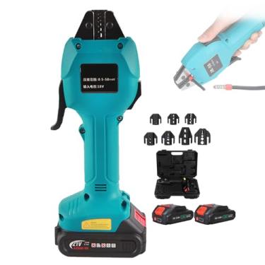 Imagem de CNAOHGHN Alicate De Crimpagem De Terminais De Cabo EléTrico De 18 V E 3,0 Ah Com 7 Moldes, Inclui Caixa De Armazenamento + 1/2 Pilhas,0,5-50 Mm², ForçA MáXima De Crimpagem De 16 Kn