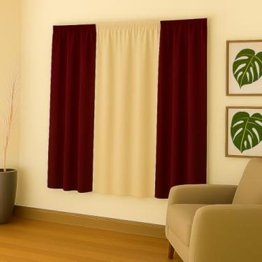 Imagem de Cortina Decorativa em Malha Gel, 2,00x1,70m, Poliéster, para Sala, Quarto e Escritório (VINHO/PALHA)