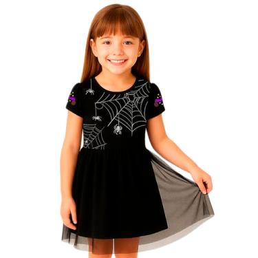 Imagem de Vestido Infantil Temático Halloween Fantasia Teia de Aranha (Preto, 6)