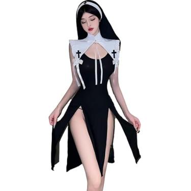 Imagem de ZYTC Roupa feminina sexy de freira, cosplay, anime, roupa de empregada gótica, diabo, fantasia de freira, lingerie chique