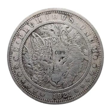 Imagem de Wolf Wolves Pack Alpha Dog Head Three Headed Heads Cerberus Copy 1921 U.S Hobo Morgan Dollar Coin Silver Plated Replica Commemorative