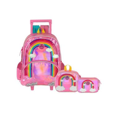 Imagem de Kit Arco Íris Mochila Costas Rodas + Lancheira + Estojo Box