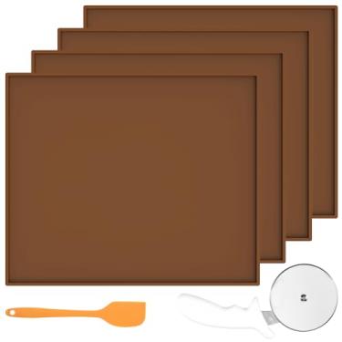 Imagem de 4 peças de folhas desidratadoras de silicone, tapetes desidratadores com borda para frutas, couro, frutas, carne, legumes, ervas, antiaderentes, reutilizáveis, bandejas desidratadoras para carne com
