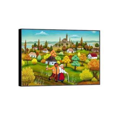 Imagem de BMZFYBS Arte de parede em tela reprodução de pintura famosa - imagens de moldura preta para sala de estar - caminho para casa - pôster e impressões 50 x 70 cm 20 x 27 pol