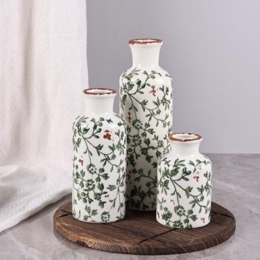 Imagem de Conjunto de 3 vasos de cerâmica - vasos decorativos modernos para decoração de casa, vasos boêmios rústicos para sala de estar, cornija, mesa de jantar, estante, cozinha ou decoração de entrada