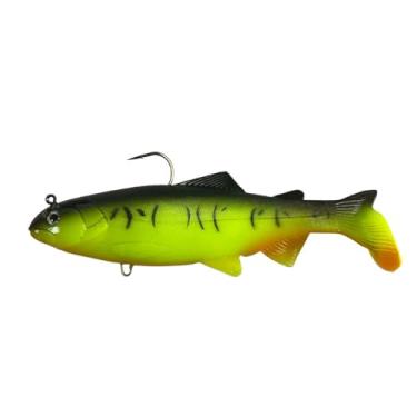 Imagem de Bestac Isca de natação corporal supermacia multicolorida, isca artificial em forma de truta, isca de pesca corporal com gancho de manivela afiado para água doce e salgada (Firetigre, M)