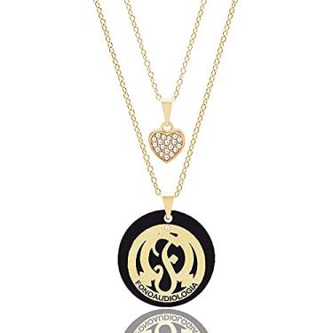 Imagem de Colar Duplo Profissão Fonoaudiologia E Coração Folheado