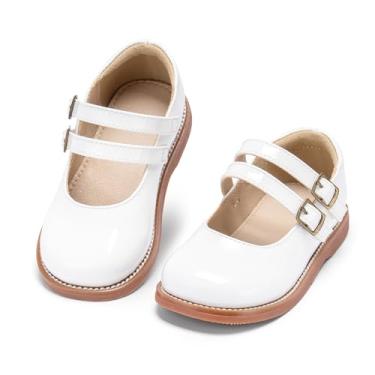 Imagem de Kolan Todder Sapato Oxford infantil Mary Jane sem cadarço uniforme escolar uniforme escolar, Ke11-branco, 10 Toddler