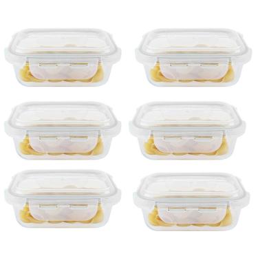 Imagem de Kit 6 potes hermético vidro marmita micro-ondas 1520ml