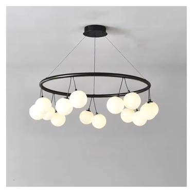 Imagem de Luminária pendente pós-moderna, luminária pendente redonda de vidro branco para sala de estar, sala de jantar, iluminação LED, lâmpadas de lustre