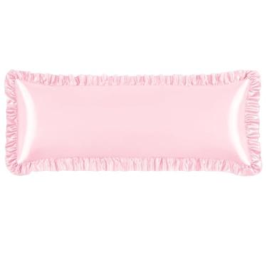 Imagem de NSGZ Fronha de cetim com babados, fronhas sedosas tamanho corporal para cuidados com o cabelo e a pele, fronhas de cetim rosa com fecho de envelope, fronhas antirugas para decoração de quarto de