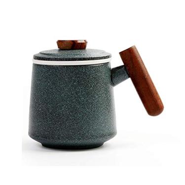 Imagem de Caneca de cerâmica caneca de cerâmica caneca de capacidade azul retrô caneca com filtro de separação da tampa alça de madeira xícara de café xícara de chá de grande capacidade 400ml casa e escritório (cor: verde)