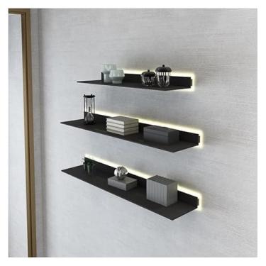 Imagem de Prateleira flutuante montada na parede, luz LED embutida, prateleiras de metal emissor de luz montadas na parede, rack de exibição de metal criativo para bar de entrada, bancada, sala de estar,