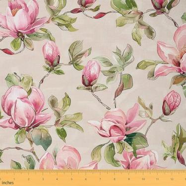 Imagem de Tecido de flores em aquarela da Yard rosa retrô floral verde tecido para adultos amantes de costura plantas selvagens ao ar livre tema primavera tecido para estofamento DIY e detalhes em casa 3 metros