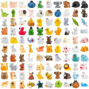 Imagem de Guiqulai Mini bonecos de animais de resina, 100 peças, miniatura, pequenos animais de resina, figuras de animais a granel para lembrancinhas de festa, casa de bonecas, aquário, jardim, decoração