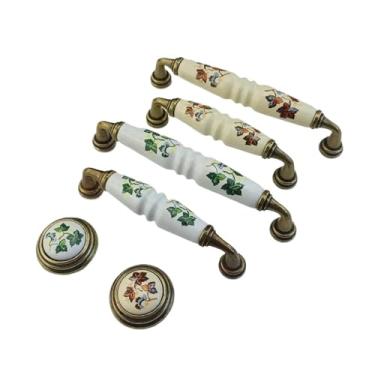 Imagem de CXYFQUUK Puxador de cerâmica para gaveta de porta de móveis guarda-roupa armários de cozinha puxador de armário puxadores de cômoda 2 peças (verde 128 mm)