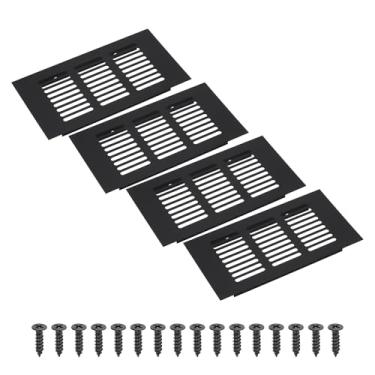 Imagem de PATIKIL Grade de ventilação retangular de 15 x 8,5 cm, 4 peças de cobertura de ventilação de alumínio com parafusos de montagem para guarda-roupa de porta de armário de armário, preto