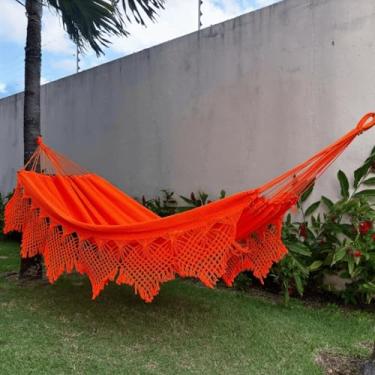 Imagem de Rede de Descanso Reforçada Casal King - Gigante, Manual Artesanal e Conforto Premium para Sua Varanda(Laranja Lisa)