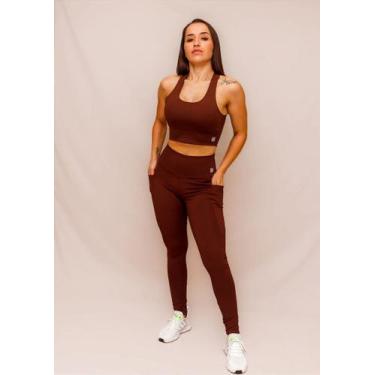 Imagem de Conjunto Legging Bolso + Top Decote U Confort - Coffe - Conforto e Est