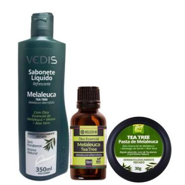 Imagem de Kit Melaleuca Óleo Puro Tea Tree + Pasta + Sabonete Liquido Vedis