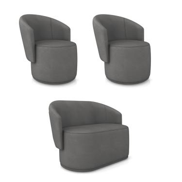 Imagem de Sofá Namoradeira e 2 Poltronas Orgânica para Sala Malu Sintético Grafite M11 - D'Rossi