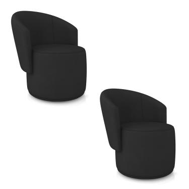 Imagem de Poltrona Decorativa Orgânica Fixa para Sala Kit 2 Malu Sintético Preto M11 - D'Rossi