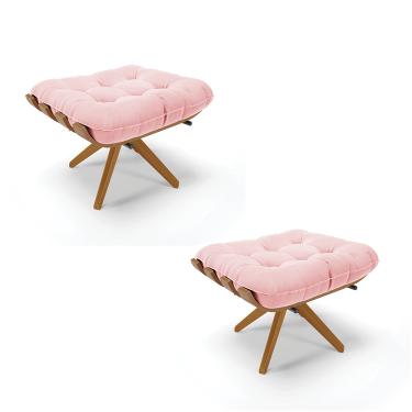 Imagem de Puff Giratório Costela kit 2 Suede Rosa Bebê Base de Madeira MA30 M11 - D'Rossi