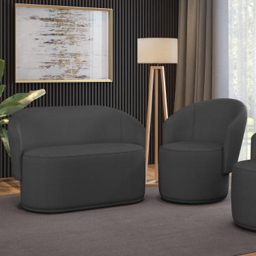 Imagem de Sofá Namoradeira e Poltrona Orgânica para Sala Malu Bouclê Grafite M11 - D'Rossi