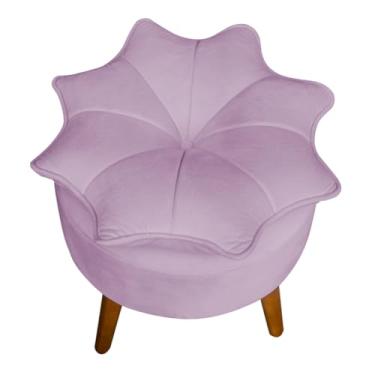 Imagem de Puff Banqueta Decorativa Flor/Pétala Veludo com Pés Palito de Madeira – Estofado Redondo Design Floral (lilás, Flor/Petala)