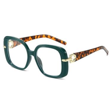 Imagem de HCPIHF Óculos vintage grandes femininos e masculinos, armação grande punk de luxo (verde transparente)