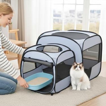 Imagem de EighteenTek Cercadinho Portátil Pop-Up Para Gatos 2 Em 1 Para Cães, Sem Necessidade De Montagem, Tenda Para Cães E Gatos Com Tapetes Para Xixi, Cercado Para Gatos Para Gatinhos E Filhotes, Uso Inter