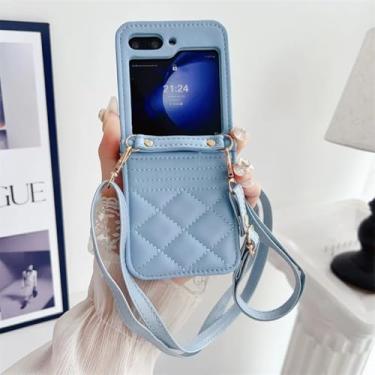 Imagem de Capa para Galaxy Z Flip5, carteira de couro transversal com porta-cartões e capa protetora (para Galaxy Z Flip5/azul)