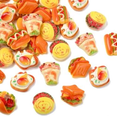Imagem de UR URLIFEHALL 100 peças de cabochão de resina de pão aleatório, opaco, imitação de comida, berloques de fundo plano para decoração de telefone celular