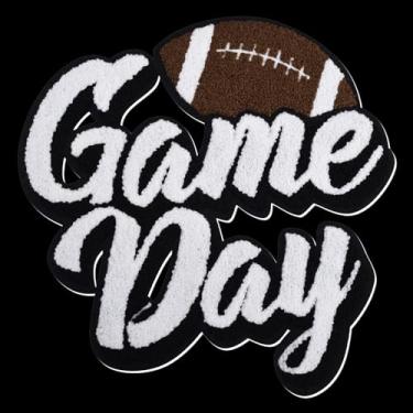 Imagem de FANCIBAND Remendos de ferro no dia de jogo, remendo de futebol americano, adesivos de letras universitárias para jaquetas, moletom com capuz e camiseta (branco)