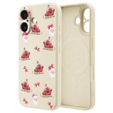 Imagem de OFQKOAKS Capa para iPhone 17 compatível com MagSafe, linda capa de telefone magnética de Natal com laço de trenó de Papai Noel, silicone líquido branco macio, capa protetora de ajuste fino para