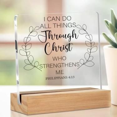 Imagem de Placa acrílica com versículo bíblico, mesa motivacional, presentes inspiradores cristãos para mulheres, homens, placa decorativa com suporte, sala de estar, escritório, casa, decoração de mesa