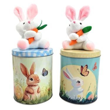 Imagem de Kit 2 Lata Biscoito Decorativa Pascoa Metal Coelho Presente