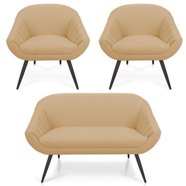 Imagem de Kit 01 Namoradeira 02 Lugares E 02 Poltronas Giovana Linho Pés Palito De Ferro A27 Areia