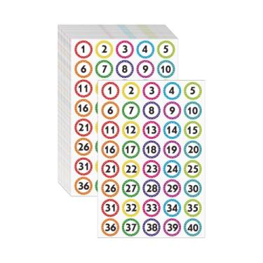 Imagem de Baoblaze 50x Adesivos Numéricos 1-40 Adesivos Coloridos Redondos Autoadesivos de Pontos para de Casa, Organização de Inventário de Escritório