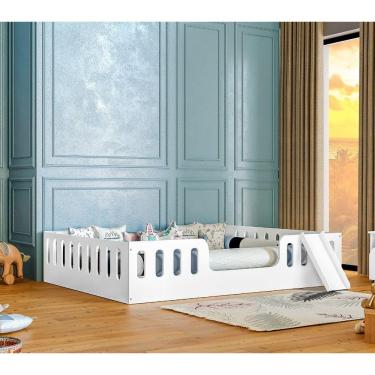 Imagem de Cama Intanfil Helo Montessoriana Casal Branca Com Escorregador - Divaloto - Cor: Branco