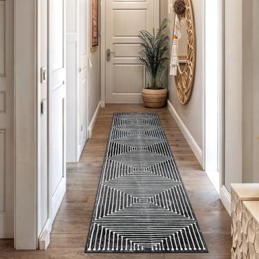 Imagem de Rugshop Marbella Tapete de corrida antiderrapante lavável com listras boêmias, 6 cm x 25 cm, preto