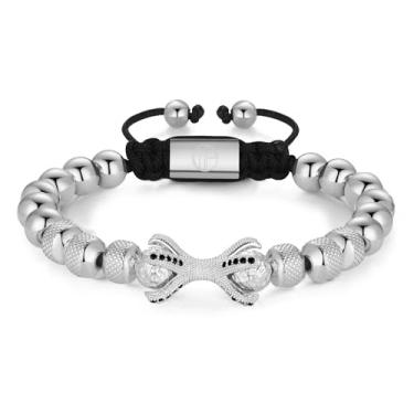 Imagem de WP WEPICK Pulseiras masculinas banhadas a ouro 18 quilates com cruz de estrela de oito garras, trevo de quatro folhas, coração e gato, pulseira com pingente de aço inoxidável, contas de ouro