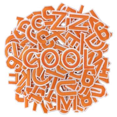 Imagem de CLINTT 144 peças de ferro em letras para tecido, remendos de letras A-Z, adesivos de números bordados 0-9, ferro / costurar no alfabeto para roupas, chapéu, meias, jeans - laranja